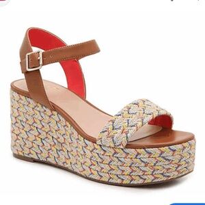 Mix No 6 Woven Multicolor Platform Sandal with Brown Ankle Strap Size 11